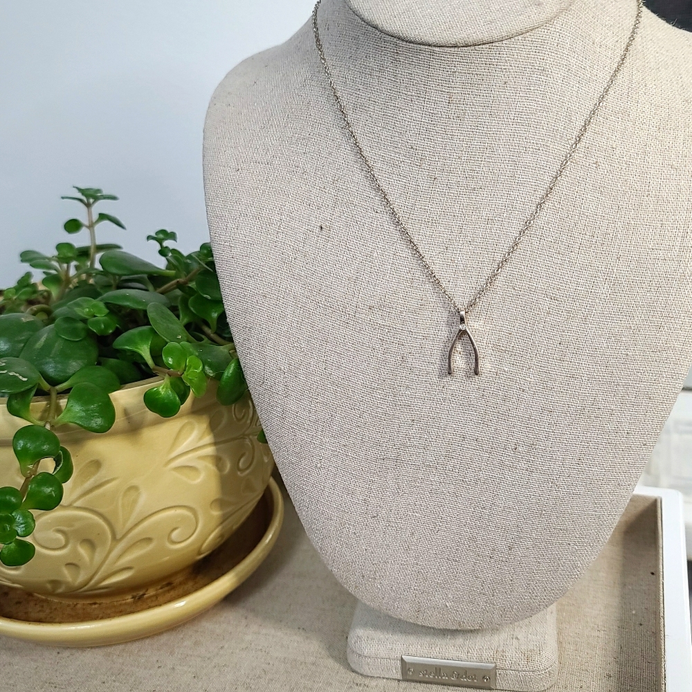 AE Silvertone Wishbone Pendant with CZ